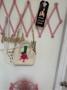 Loungefly Beauty and the Beast Crossbody  with Pink Rose and Green Strap